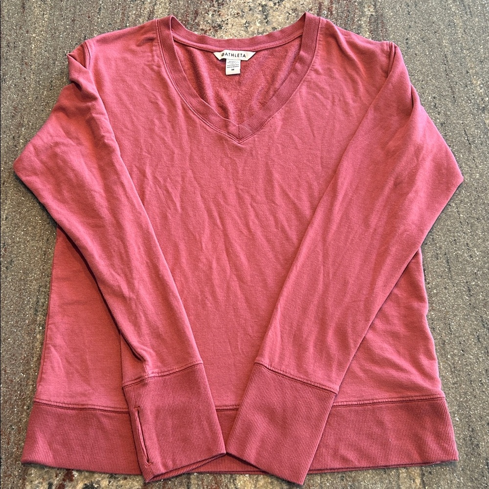 Athleta Sweatshirt Women's Medium Pink Sunrise V-Neck Thumb Holes